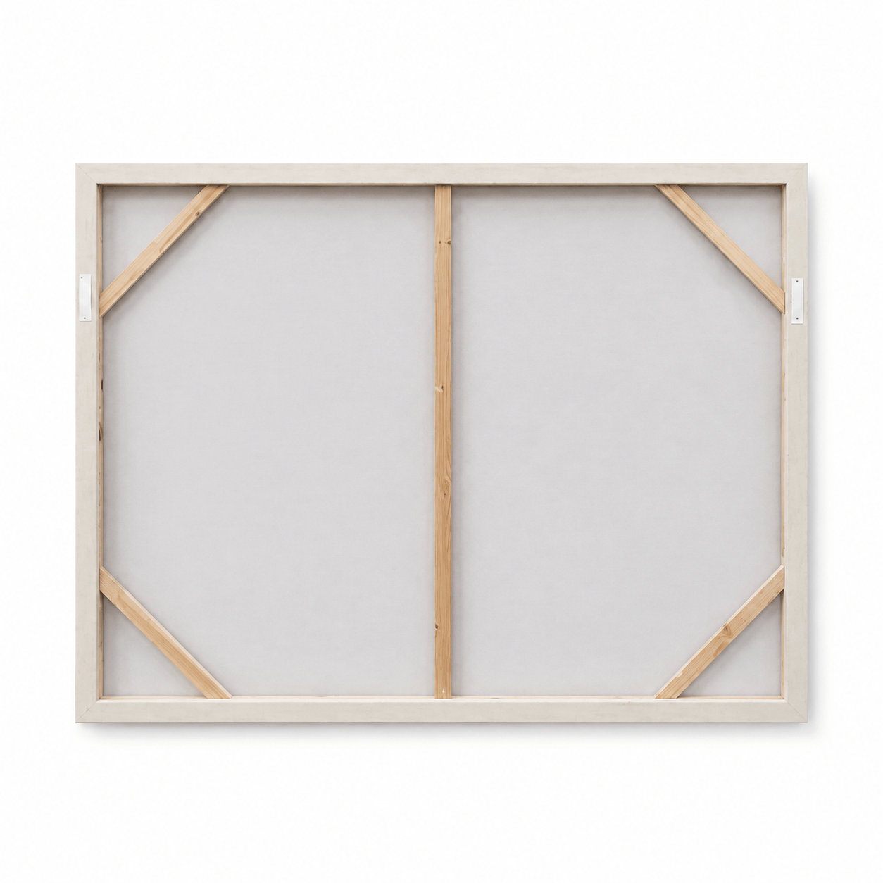 60484742 White Wood Oil Painting - 120 x 90cm back view showing wooden frame supports and hanging fixtures