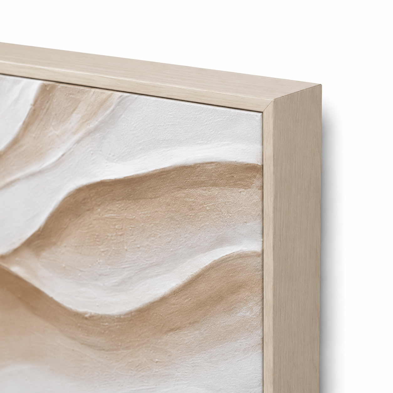 60484742 White Wood Oil Painting - 120 x 90cm close-up of light wood frame and textured neutral abstract artwork