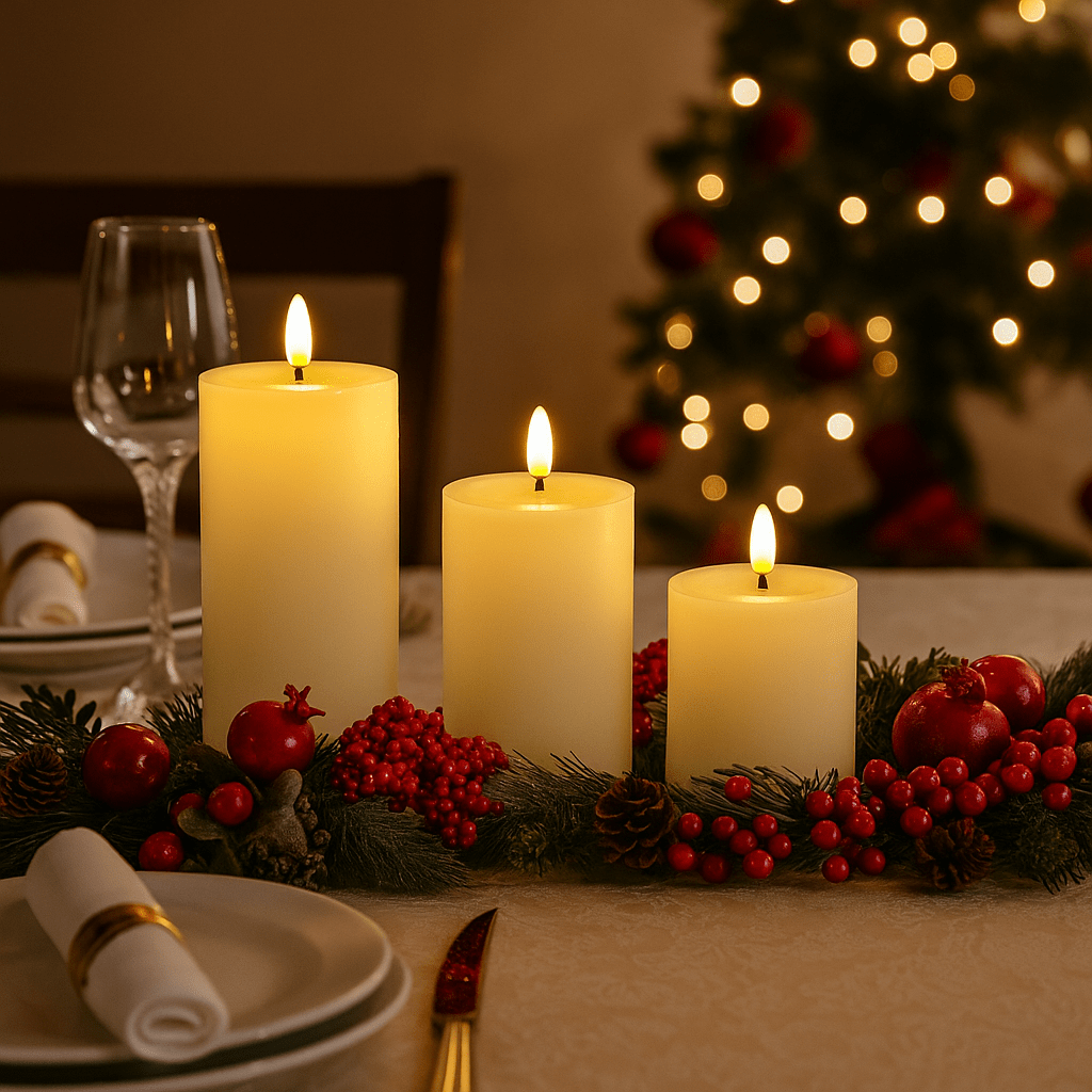 Christmas  -  Set of 3 Cream Artificial Candles  -  60484794