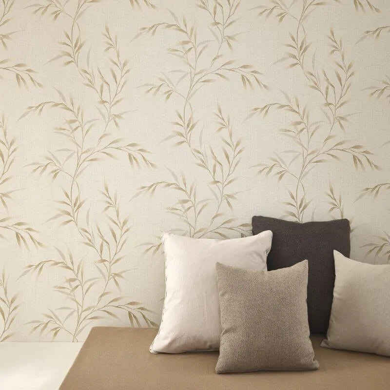 Wallpaper  -  Erismann Yamato Metallic Leaf Beige Wallpaper -  10528-02  -  60484831