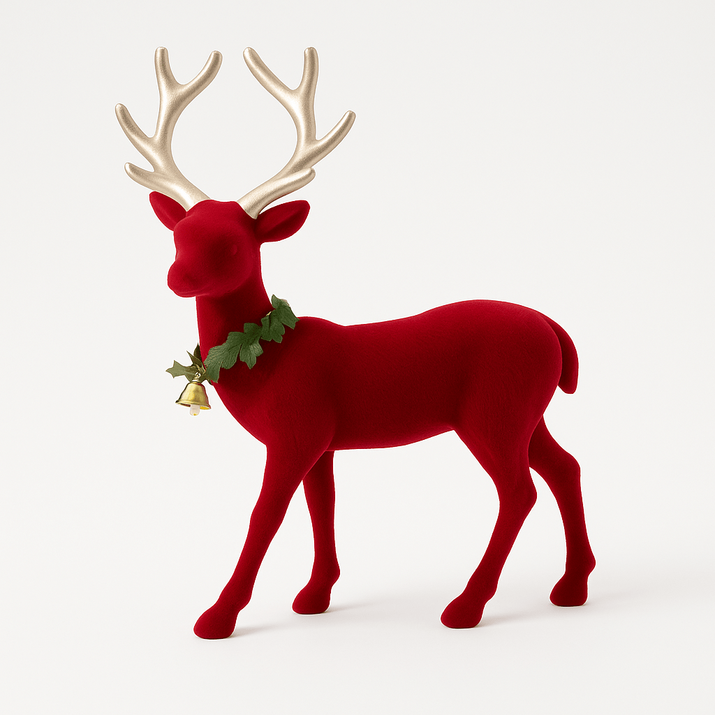 Christmas  -  Burgundy Flocked Reindeer With Gold Antlers - 32cm  -  60484879