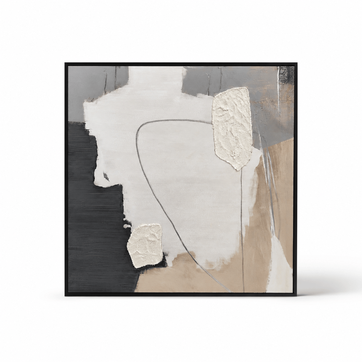 Pictures  -  Textured Abstract Painting on Canvas with Black Frame - 100 x 100cm  -  60484940