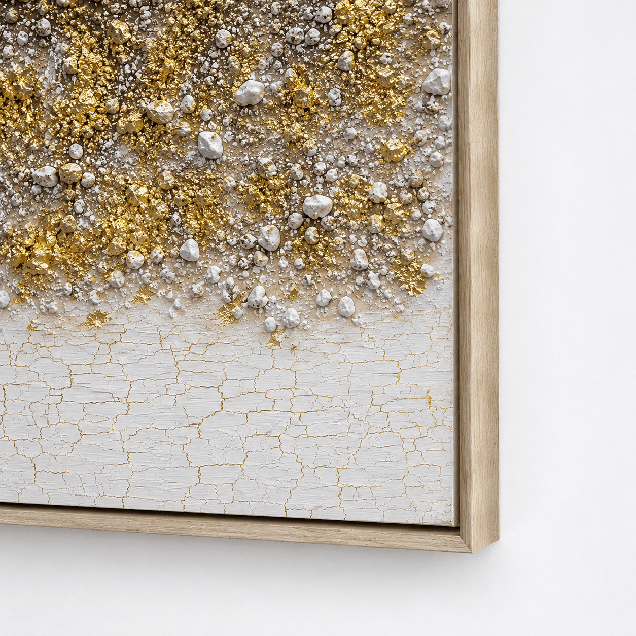 Pictures  -  Gold Painting on Canvas with Light Wood Frame - 100 x 100cm  -  60484941