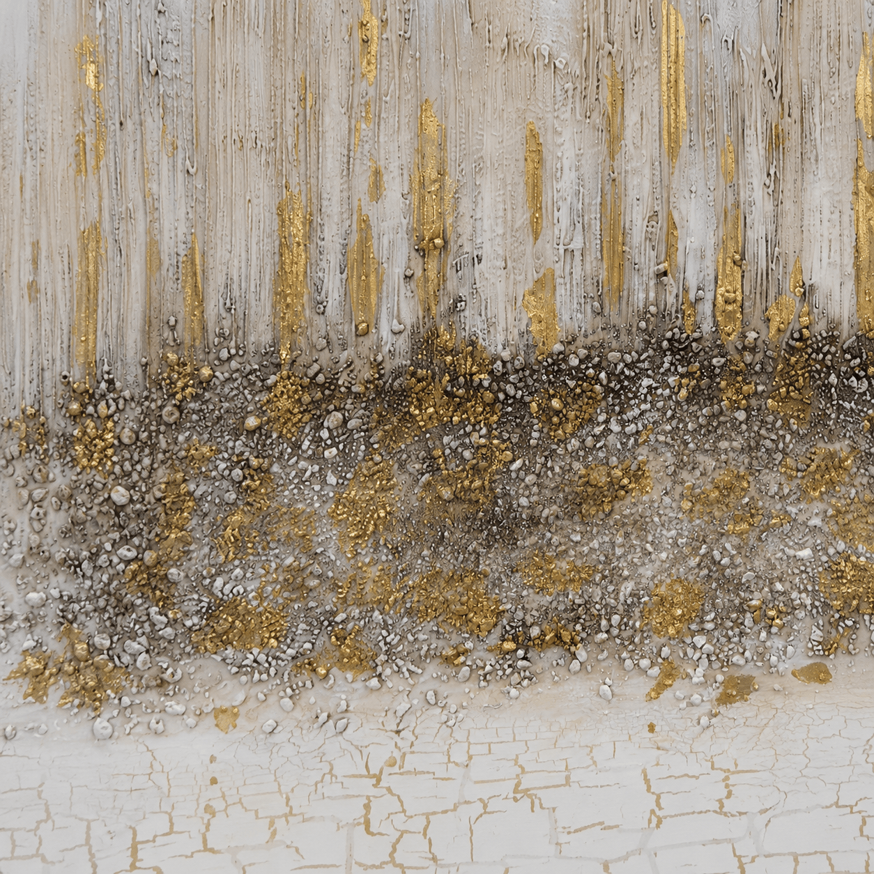 Pictures  -  Gold Painting on Canvas with Light Wood Frame - 100 x 100cm  -  60484941