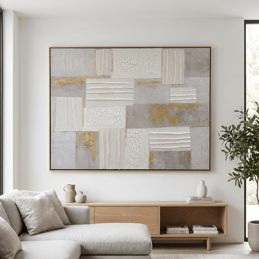 Pictures  -  Gold & Grey Abstract Painting on Canvas with Champagne Gold Frame - 90 x 120cm (20028)  -  60484942