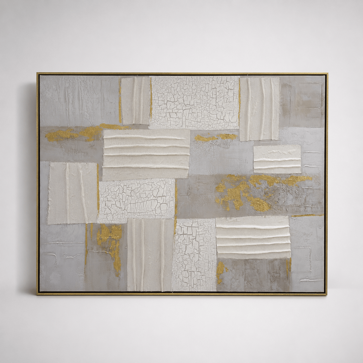 Pictures  -  Gold & Grey Abstract Painting on Canvas with Champagne Gold Frame - 90 x 120cm (20028)  -  60484942