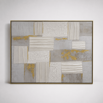 Pictures  -  Gold & Grey Abstract Painting on Canvas with Champagne Gold Frame - 90 x 120cm (20028)  -  60484942