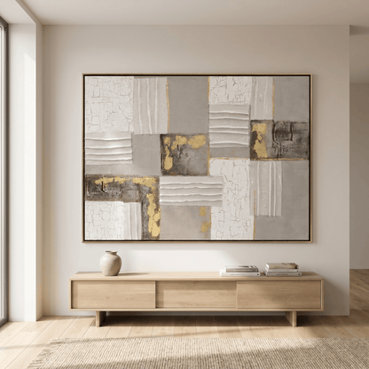 Pictures  -  Gold & Grey Abstract Painting on Canvas with Champagne Gold Frame - 90 x 120cm (20029)  -  60484943