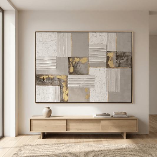 Pictures  -  Gold & Grey Abstract Painting on Canvas with Champagne Gold Frame - 90 x 120cm (20029)  -  60484943