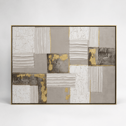 Pictures  -  Gold & Grey Abstract Painting on Canvas with Champagne Gold Frame - 90 x 120cm (20029)  -  60484943
