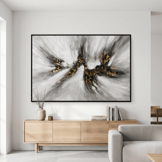 Pictures  -  Black & Gold Painting on Canvas with Black Frame - 120 x 80cm  -  60484945