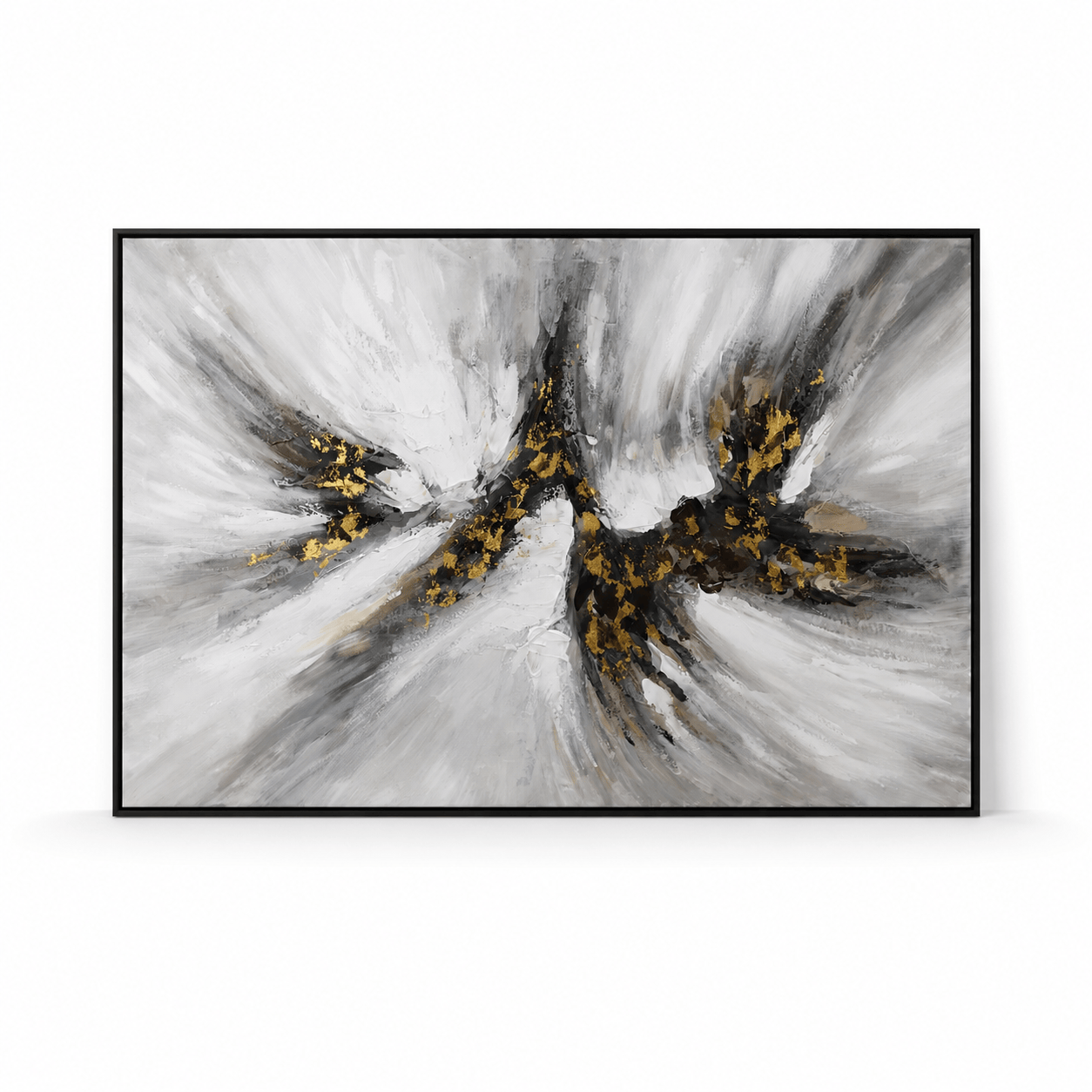 Pictures  -  Black & Gold Painting on Canvas with Black Frame - 120 x 80cm  -  60484945