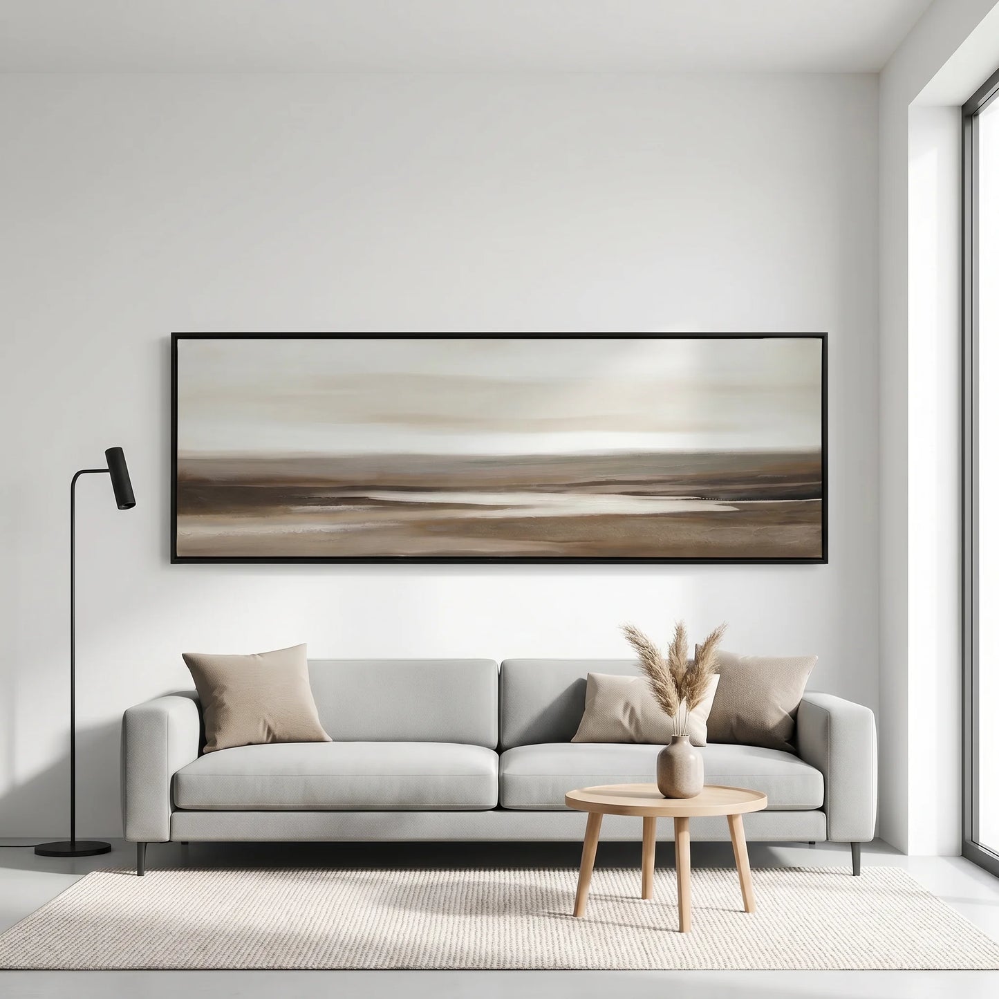Pictures  -  Beach Horizon Painting on Canvas with Black Frame - 150 x 50cm  -  60484946