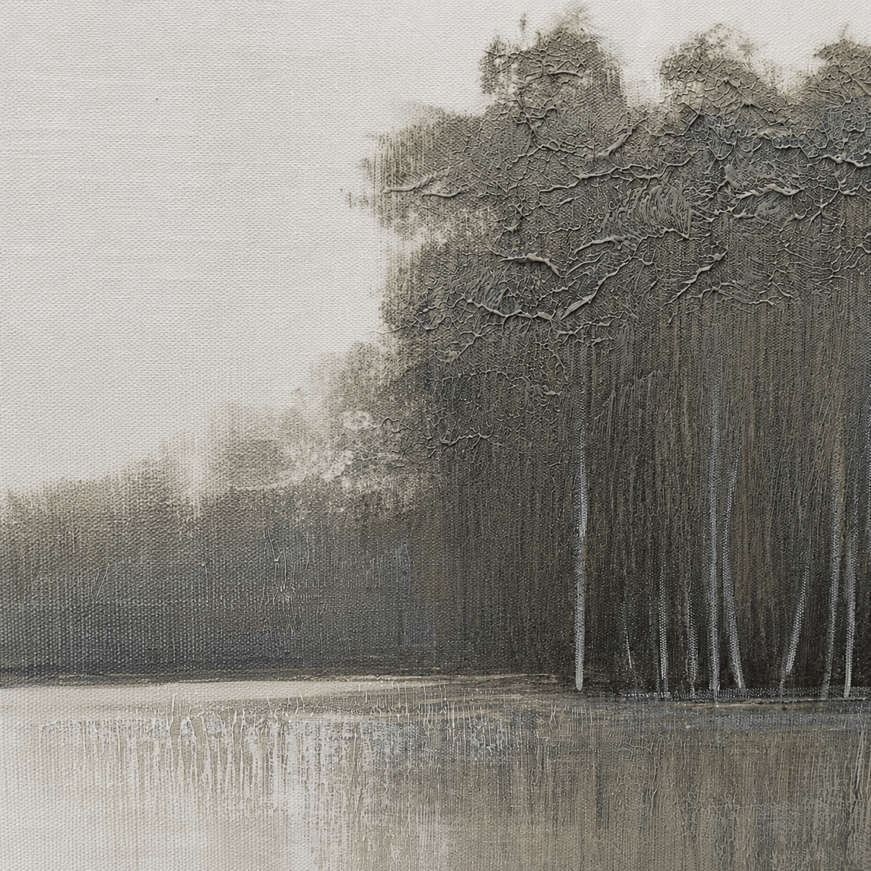 Pictures  -  Lakeside Painting on Canvas with Light Wood Frame - 140 x 70cm  -  60484948