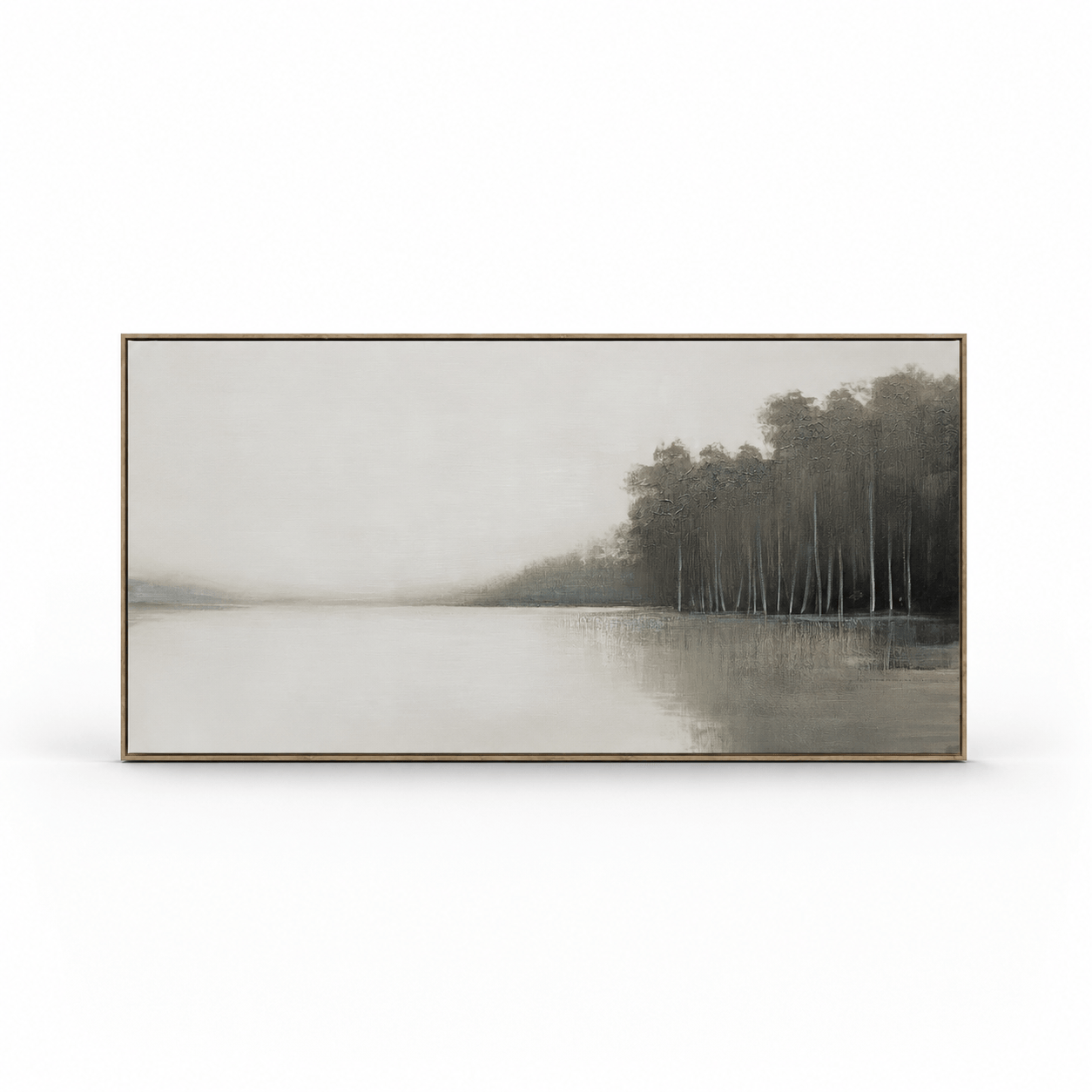 Pictures  -  Lakeside Painting on Canvas with Light Wood Frame - 140 x 70cm  -  60484948