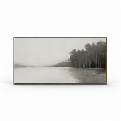 Pictures  -  Lakeside Painting on Canvas with Light Wood Frame - 140 x 70cm  -  60484948