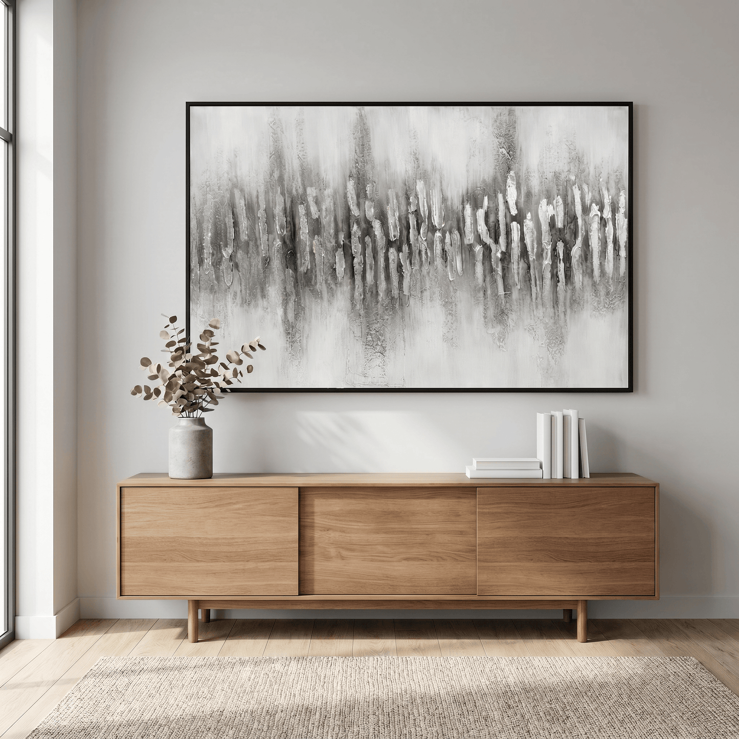 Pictures  -  Grey Painting on Canvas with Black Frame - 120 x 80cm  -  60484949