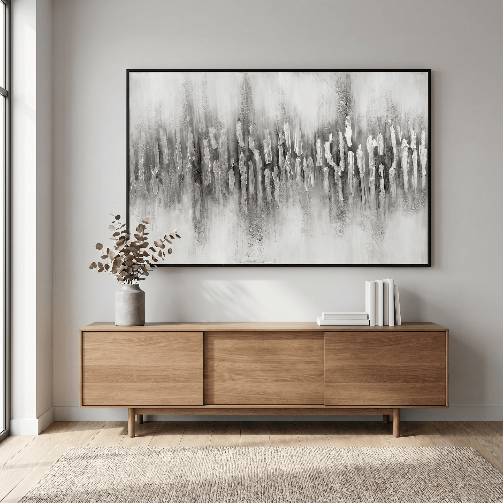 Pictures  -  Grey Painting on Canvas with Black Frame - 120 x 80cm  -  60484949