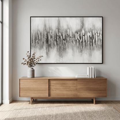 Pictures  -  Grey Painting on Canvas with Black Frame - 120 x 80cm  -  60484949