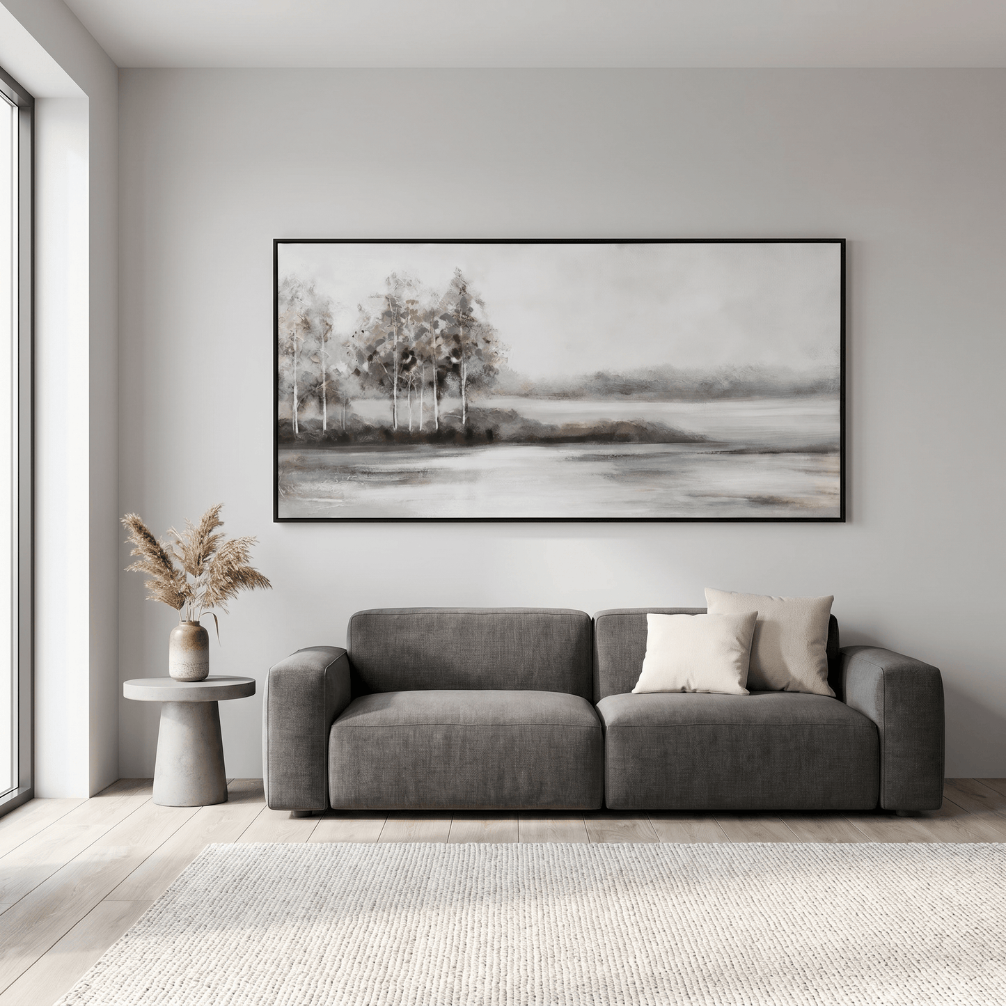 Pictures  -  Lakeside Painting on Canvas with Black Frame - 140 x 70cm  -  60484950