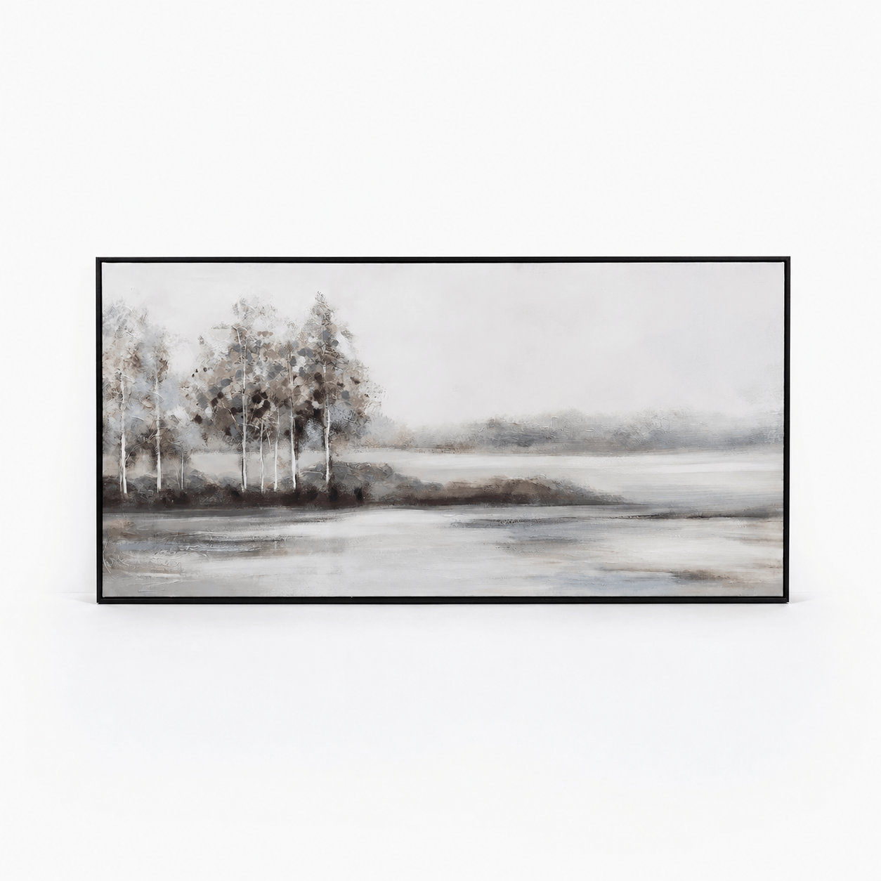 Pictures  -  Lakeside Painting on Canvas with Black Frame - 140 x 70cm  -  60484950