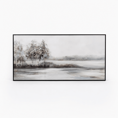 Pictures  -  Lakeside Painting on Canvas with Black Frame - 140 x 70cm  -  60484950