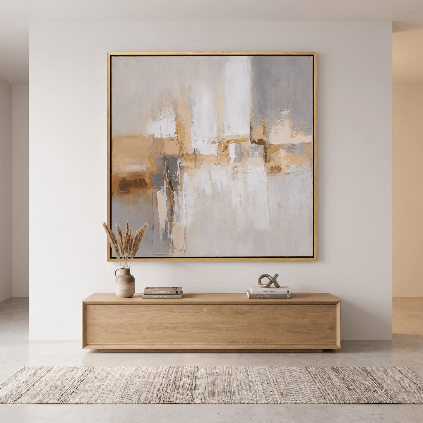 Pictures  -  60484952 Gold & Grey Abstract Painting - 100 x 100cm  -  60484952