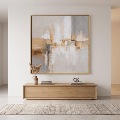 Pictures  -  60484952 Gold & Grey Abstract Painting - 100 x 100cm  -  60484952