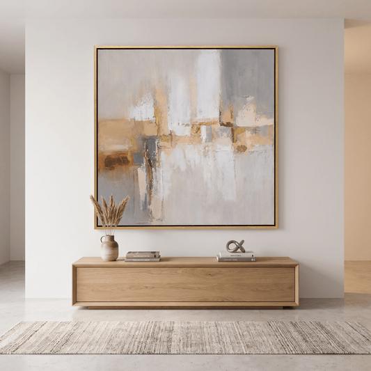 Pictures  -  60484952 Gold & Grey Abstract Painting - 100 x 100cm  -  60484952