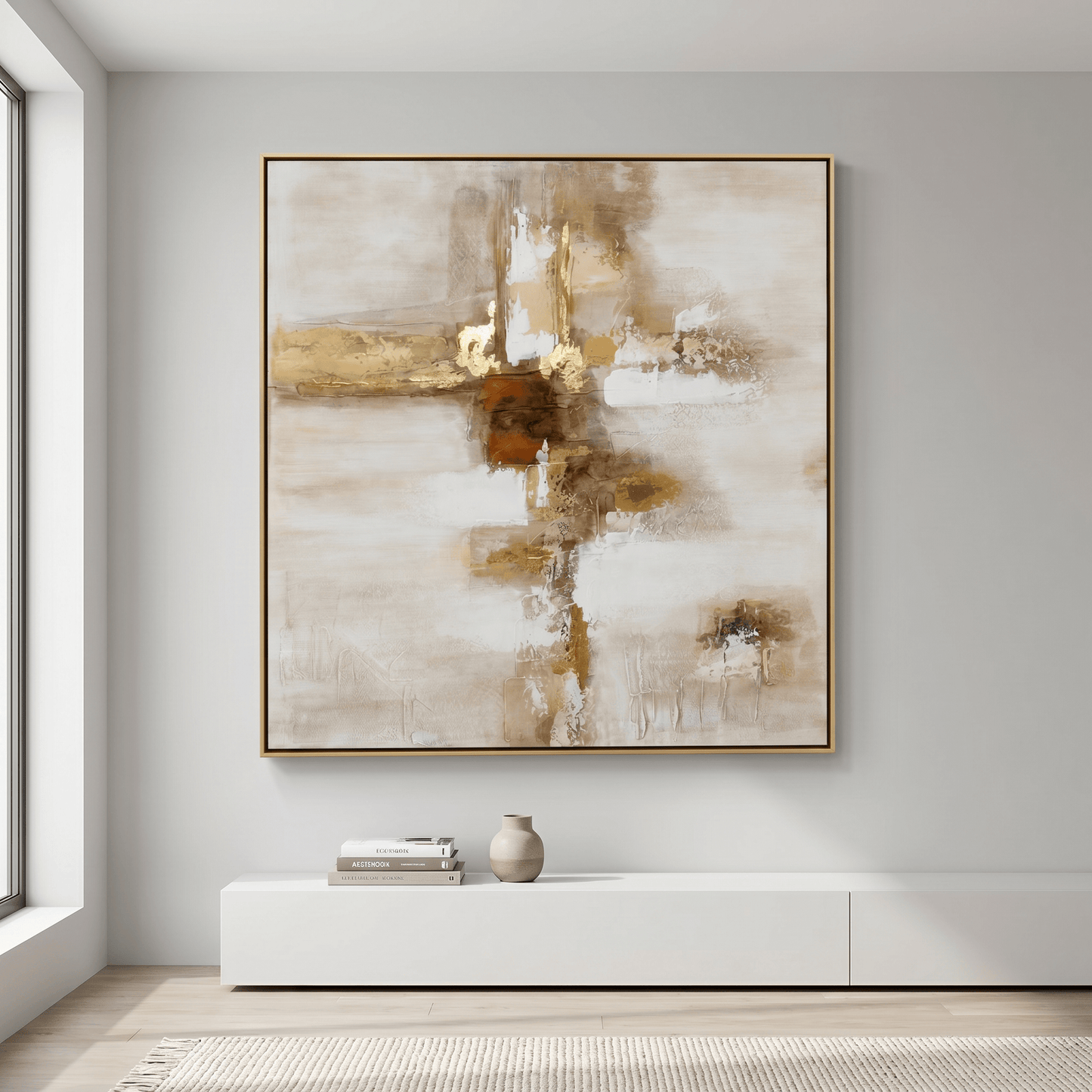 Pictures  -  Gold Abstract Painting on Canvas with Champagne Gold Frame - 100 x 100cm (20519)  -  60484953