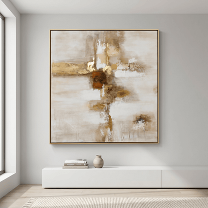 Pictures  -  Gold Abstract Painting on Canvas with Champagne Gold Frame - 100 x 100cm (20519)  -  60484953