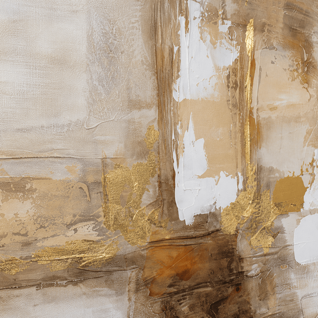 Pictures  -  Gold Abstract Painting on Canvas with Champagne Gold Frame - 100 x 100cm (20519)  -  60484953