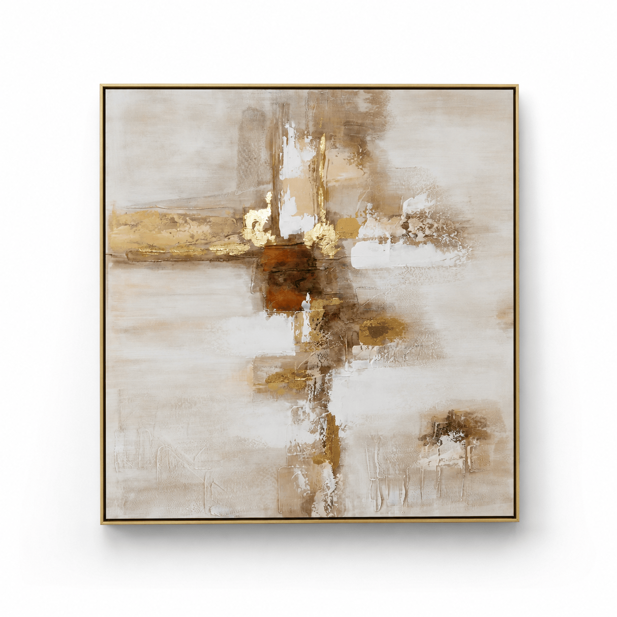 Pictures  -  Gold Abstract Painting on Canvas with Champagne Gold Frame - 100 x 100cm (20519)  -  60484953