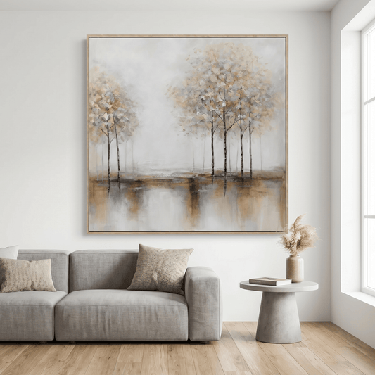 Pictures  -  Woodland Painting on Canvas with Light Wood Frame - 100 x 100cm  -  60484954