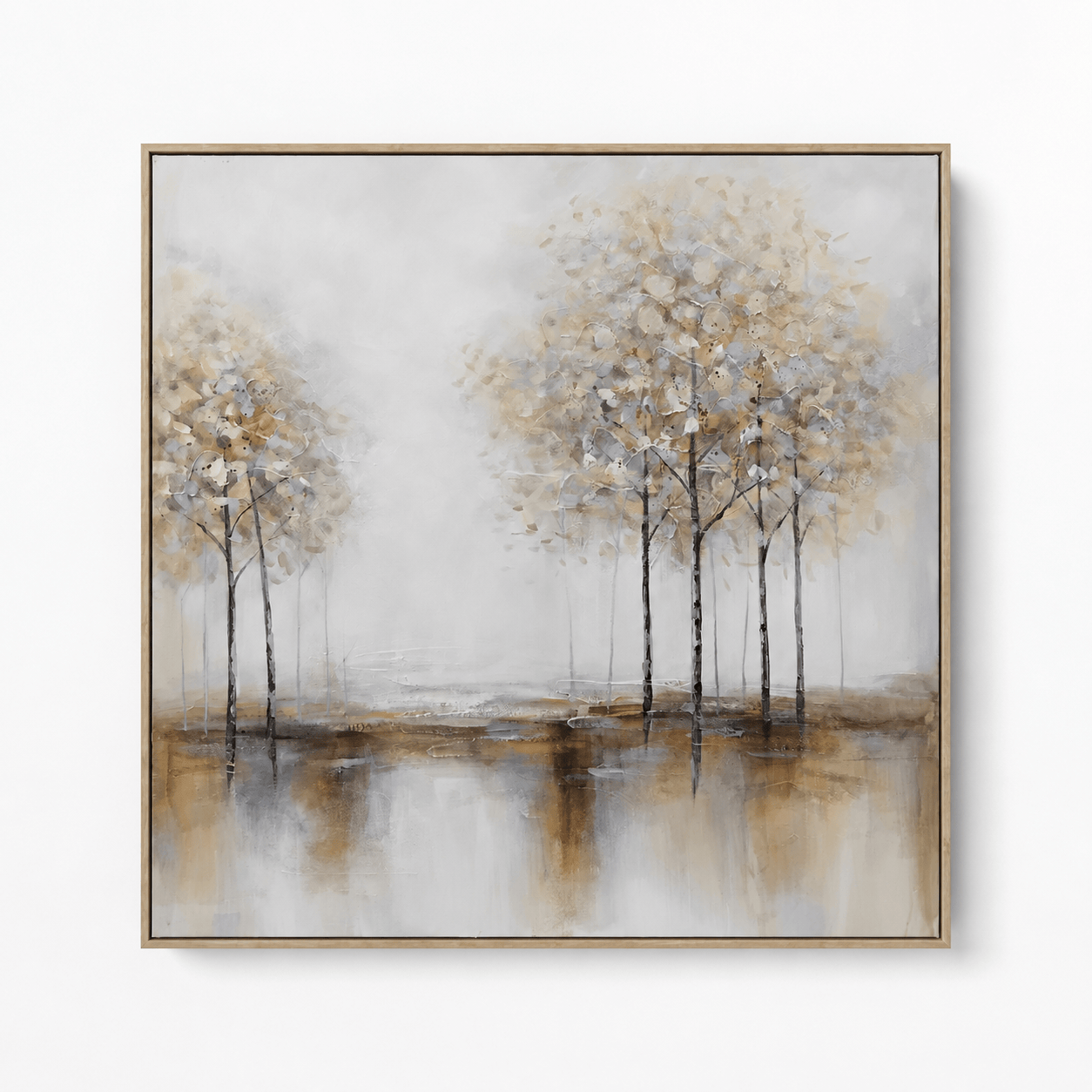 Pictures  -  Woodland Painting on Canvas with Light Wood Frame - 100 x 100cm  -  60484954
