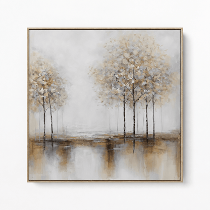Pictures  -  Woodland Painting on Canvas with Light Wood Frame - 100 x 100cm  -  60484954