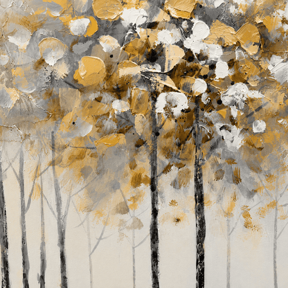 Pictures  -  TT Art White & Gold Tree Painting on Canvas with Light Wood Frame - 100 x 100cm (19849)  -  60484955