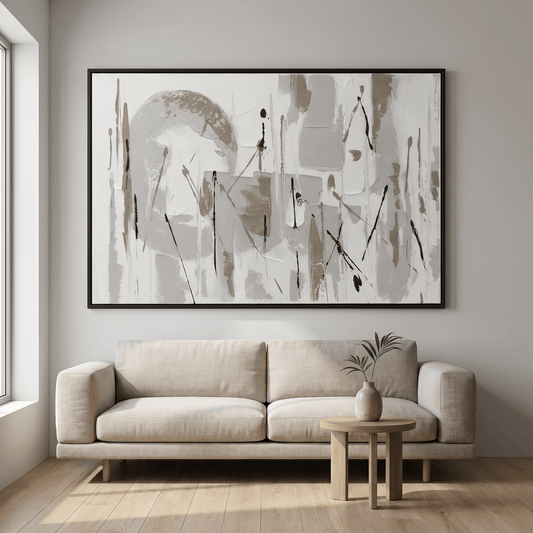 Pictures  -  Black & Grey Abstract Painting on Canvas with Black Frame - 120 x 80cm  -  60484956