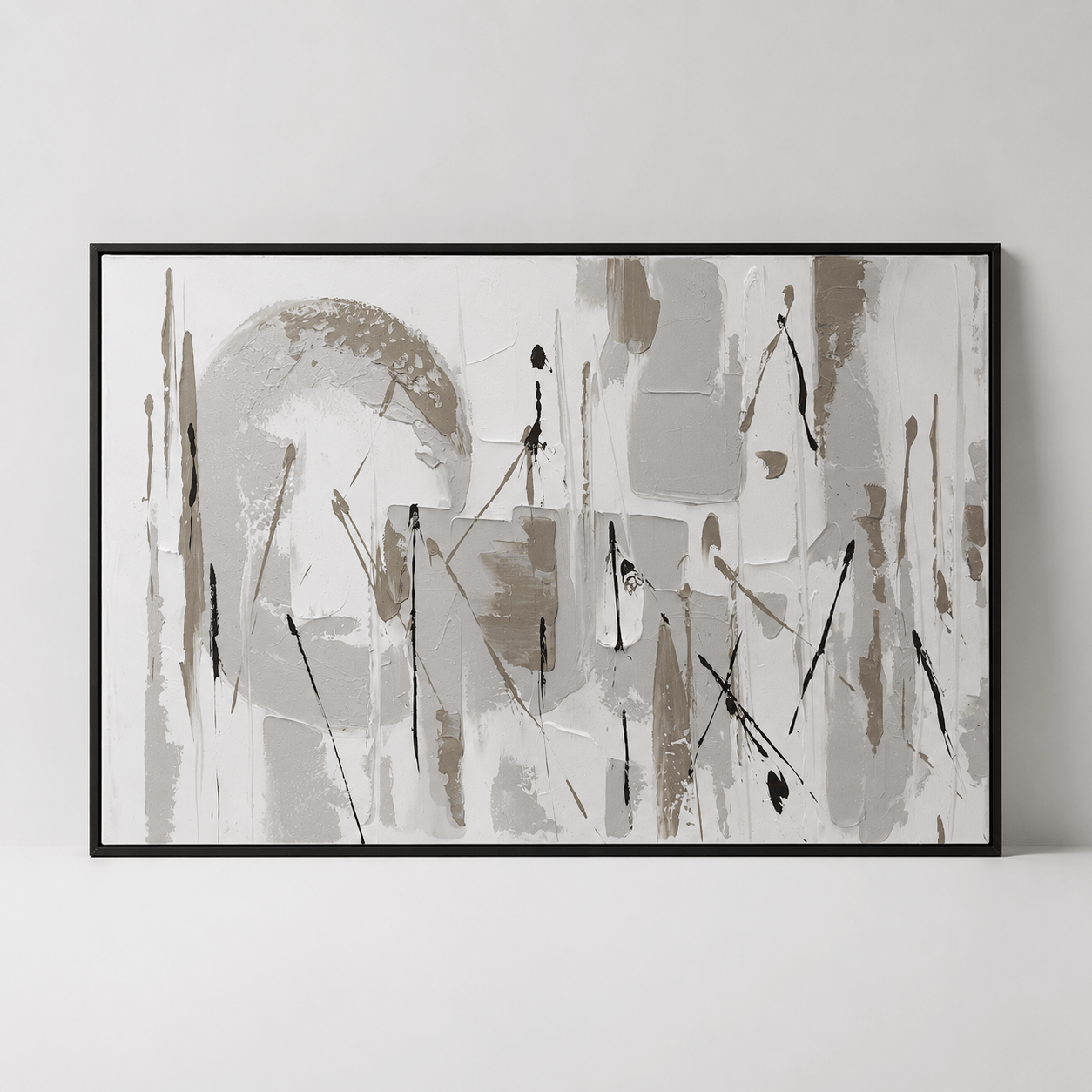 Pictures  -  Black & Grey Abstract Painting on Canvas with Black Frame - 120 x 80cm  -  60484956