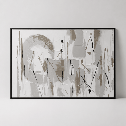 Pictures  -  Black & Grey Abstract Painting on Canvas with Black Frame - 120 x 80cm  -  60484956