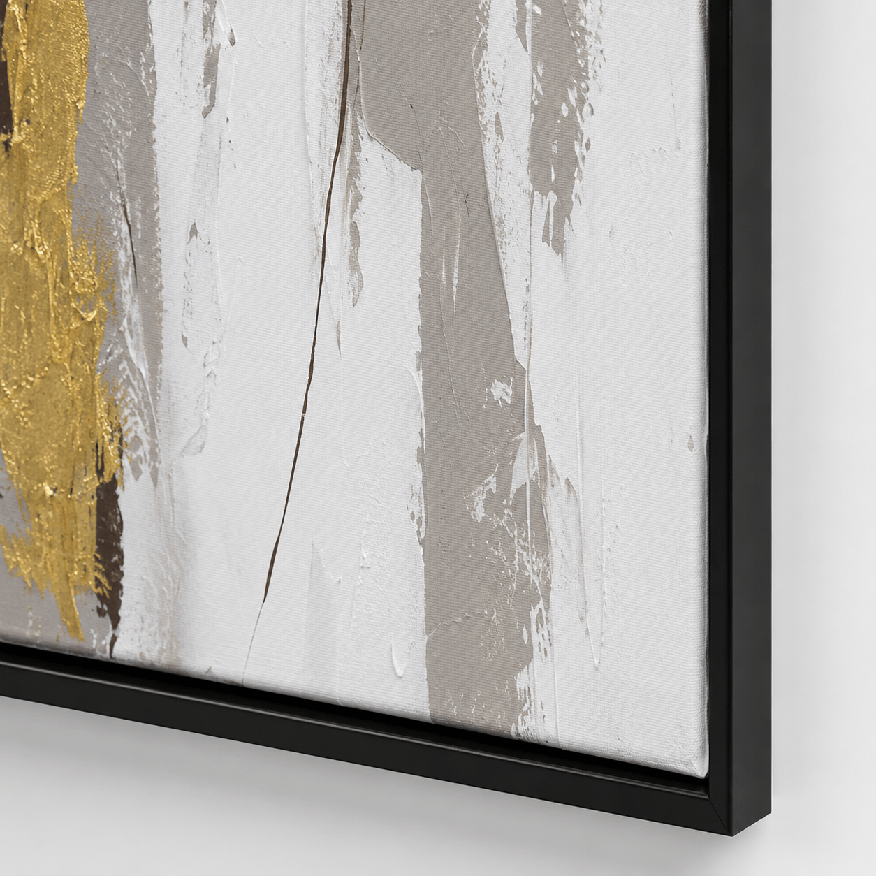 Pictures  -  Gold & Grey Abstract Painting on Canvas with Black Frame - 120 x 80cm  -  60484957