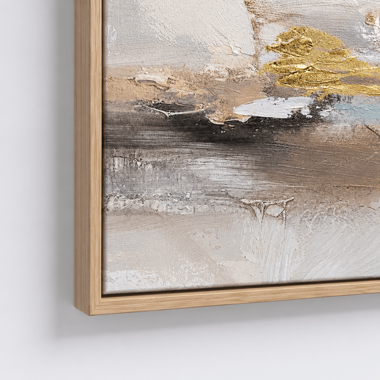 Pictures  -  Gold Detail Painting on Canvas with Light Wood Frame - 120 x 90cm  -  60484959