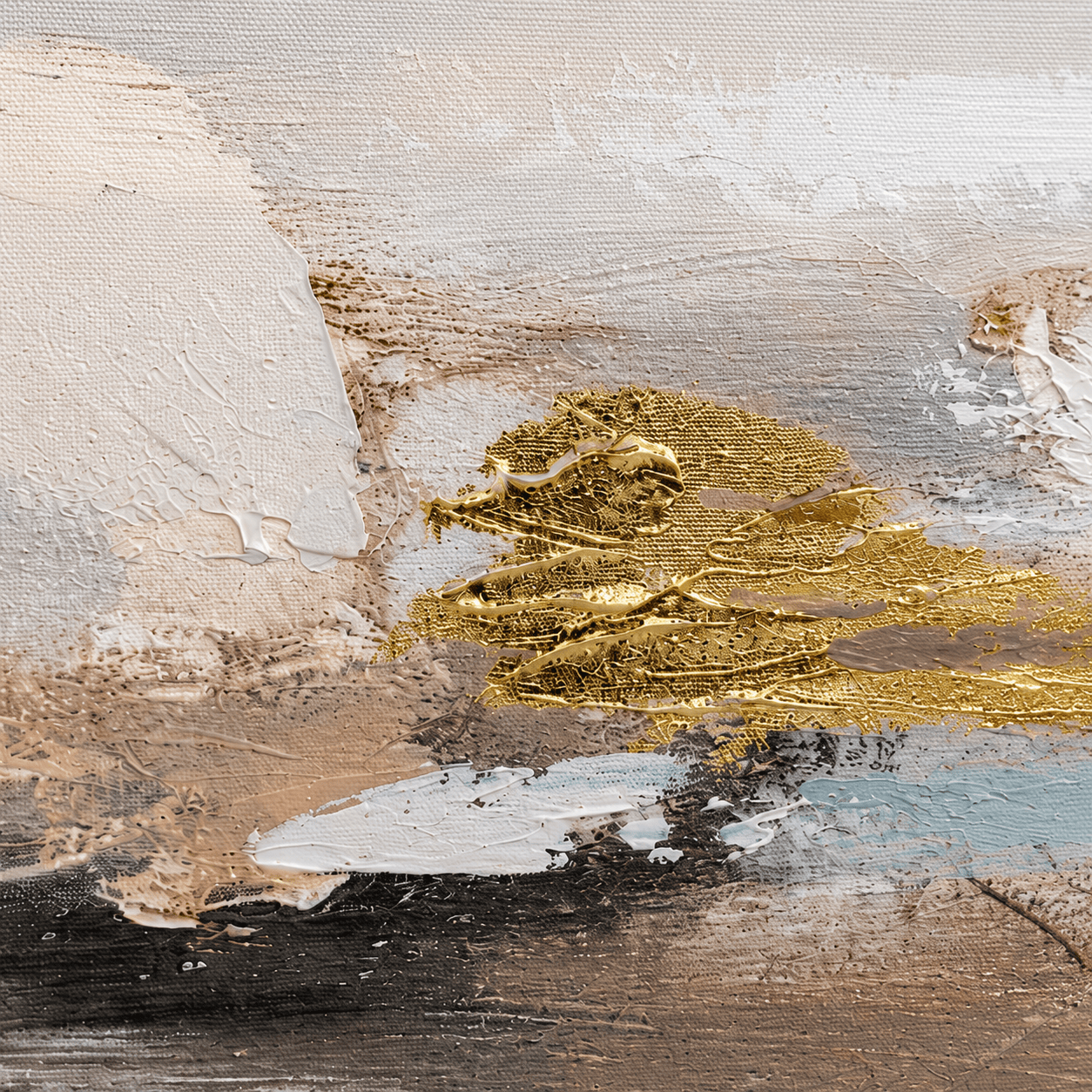 Pictures  -  Gold Detail Painting on Canvas with Light Wood Frame - 120 x 90cm  -  60484959