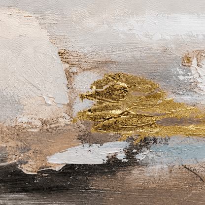 Pictures  -  Gold Detail Painting on Canvas with Light Wood Frame - 120 x 90cm  -  60484959