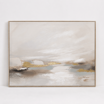 Pictures  -  Gold Detail Painting on Canvas with Light Wood Frame - 120 x 90cm  -  60484959