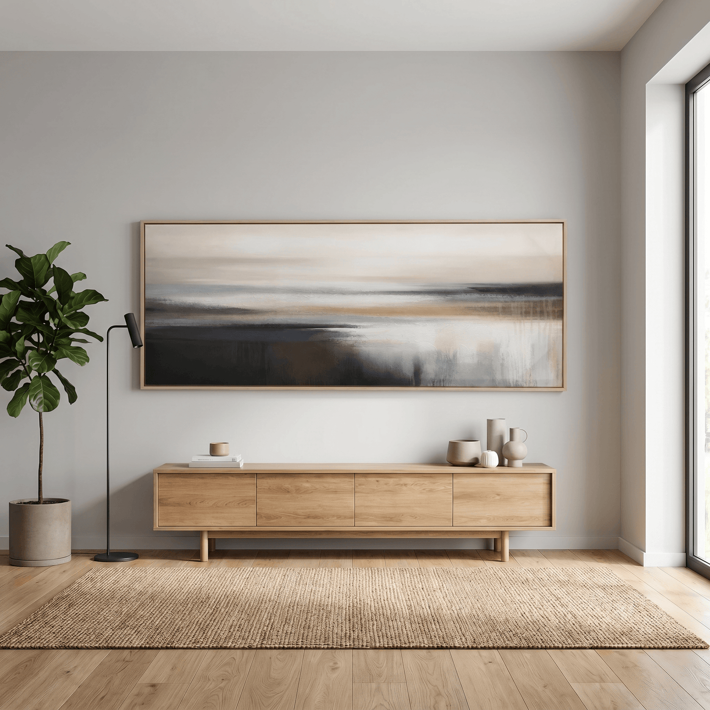 Pictures  -  Blue Detail Beach Painting on Canvas with Light Wood Frame - 150 x 60cm  -  60484961