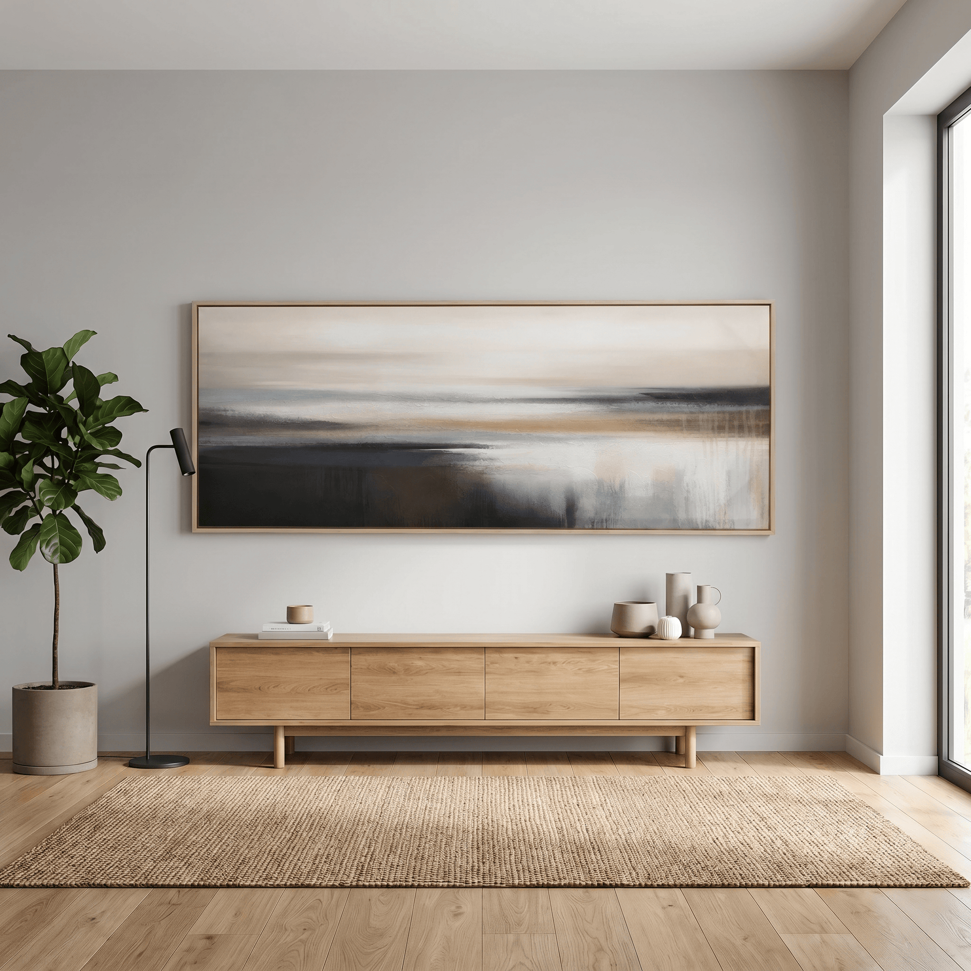 Pictures  -  Blue Detail Beach Painting on Canvas with Light Wood Frame - 150 x 60cm  -  60484961