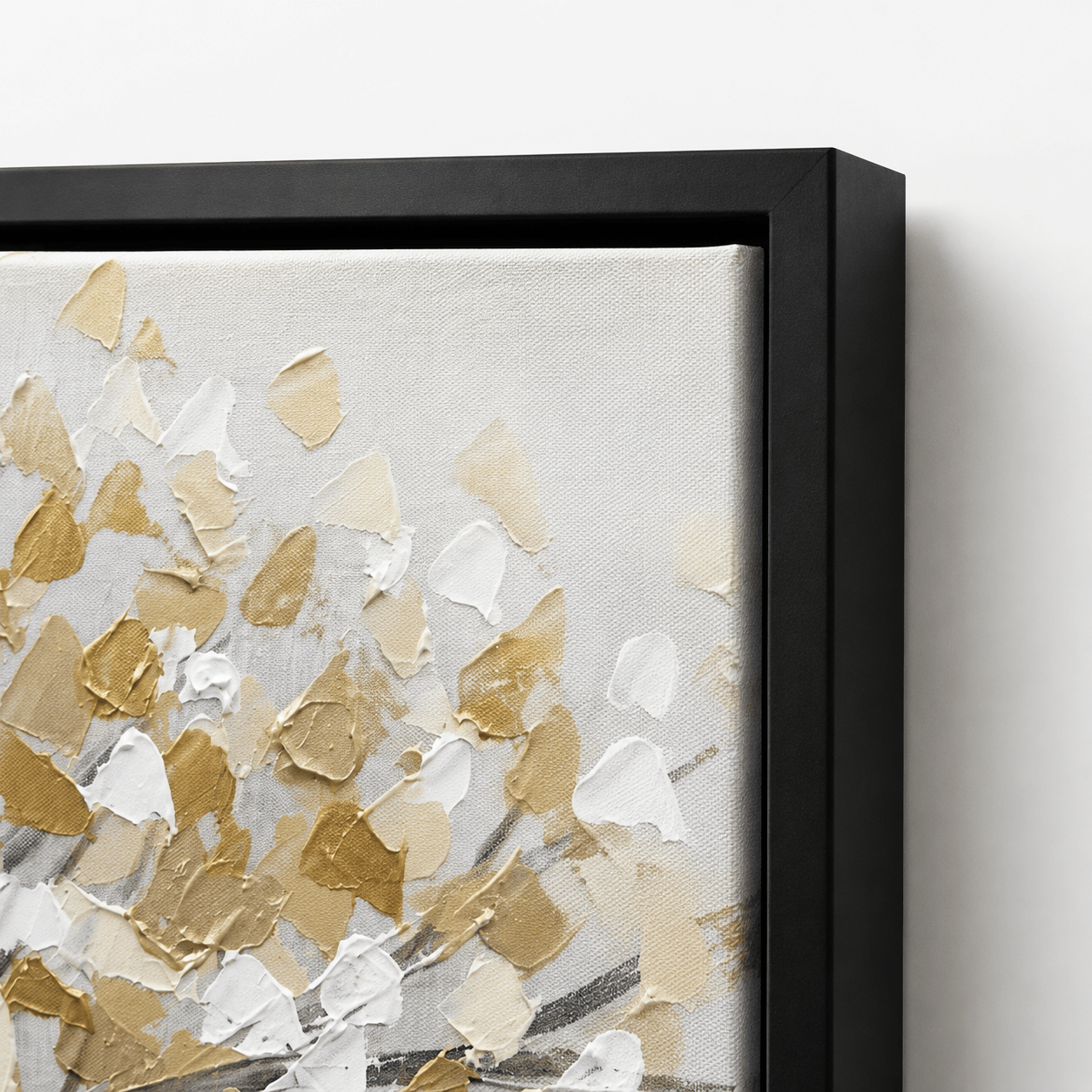 Pictures  -  White & Gold Tree Painting on Canvas with Black Frame - 150 x 80cm  -  60484962