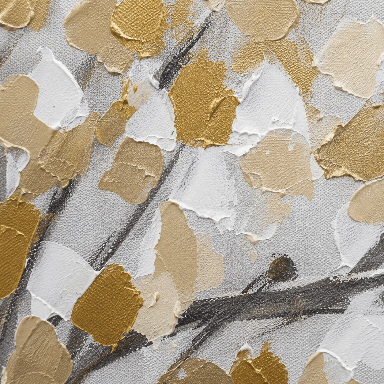 Pictures  -  White & Gold Tree Painting on Canvas with Black Frame - 150 x 80cm  -  60484962