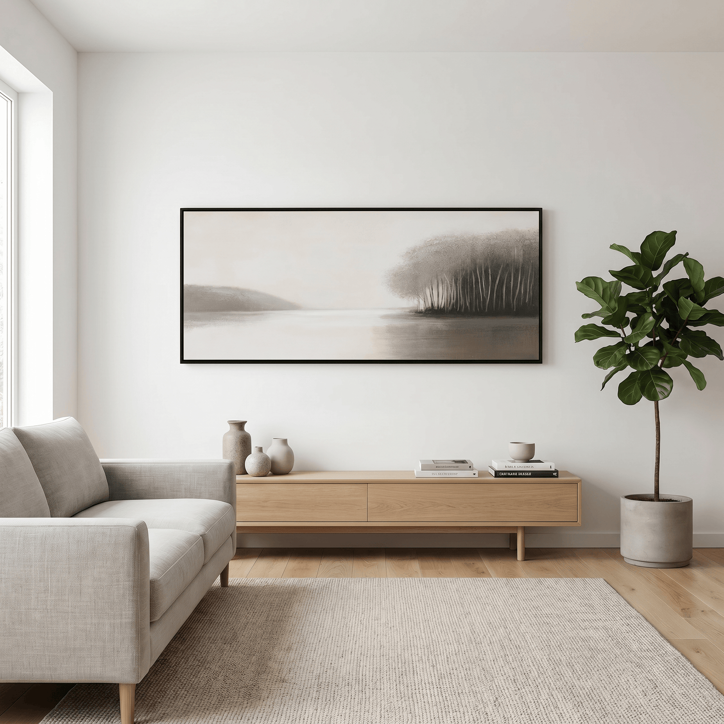 Pictures  -  Tree Painting on Canvas with Black Frame - 150 x 60cm  -  60484963